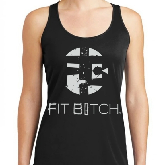 District Fit B!tch Racerback Marled Charcoal Gray Work Out Tank Top - Picture 1 of 5